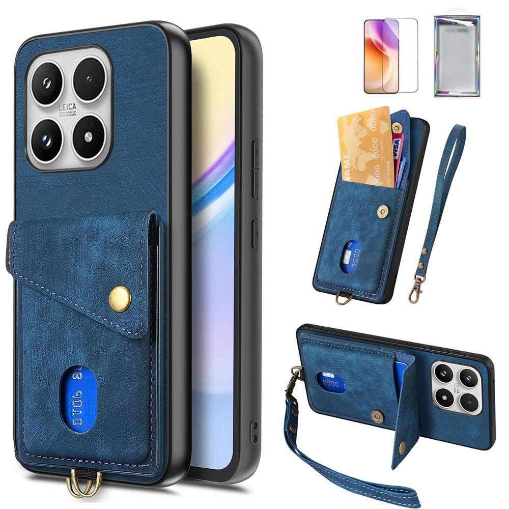 Xiaomi 17-skal med skärmskydd i härdat glas, korthållare, retro bakstycke i PU-läder
