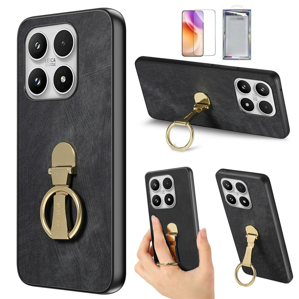For Xiaomi 17 Case with Tempered Glass Screen Protector Folding Kickstand Retro Leather Phone Back Cover