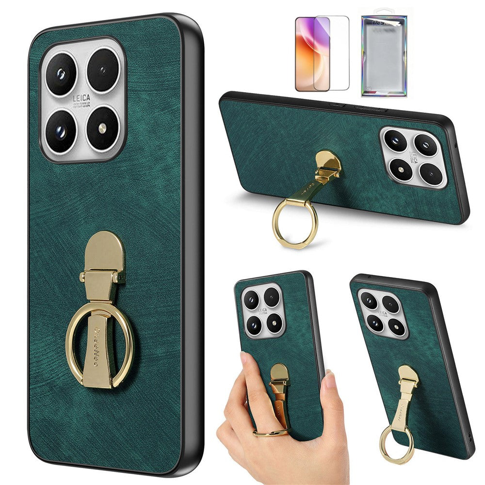 For Xiaomi 17 Case with Tempered Glass Screen Protector Folding Kickstand Retro Leather Phone Back Cover