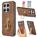 For Xiaomi 17 Case with Tempered Glass Screen Protector Folding Kickstand Retro Leather Phone Back Cover