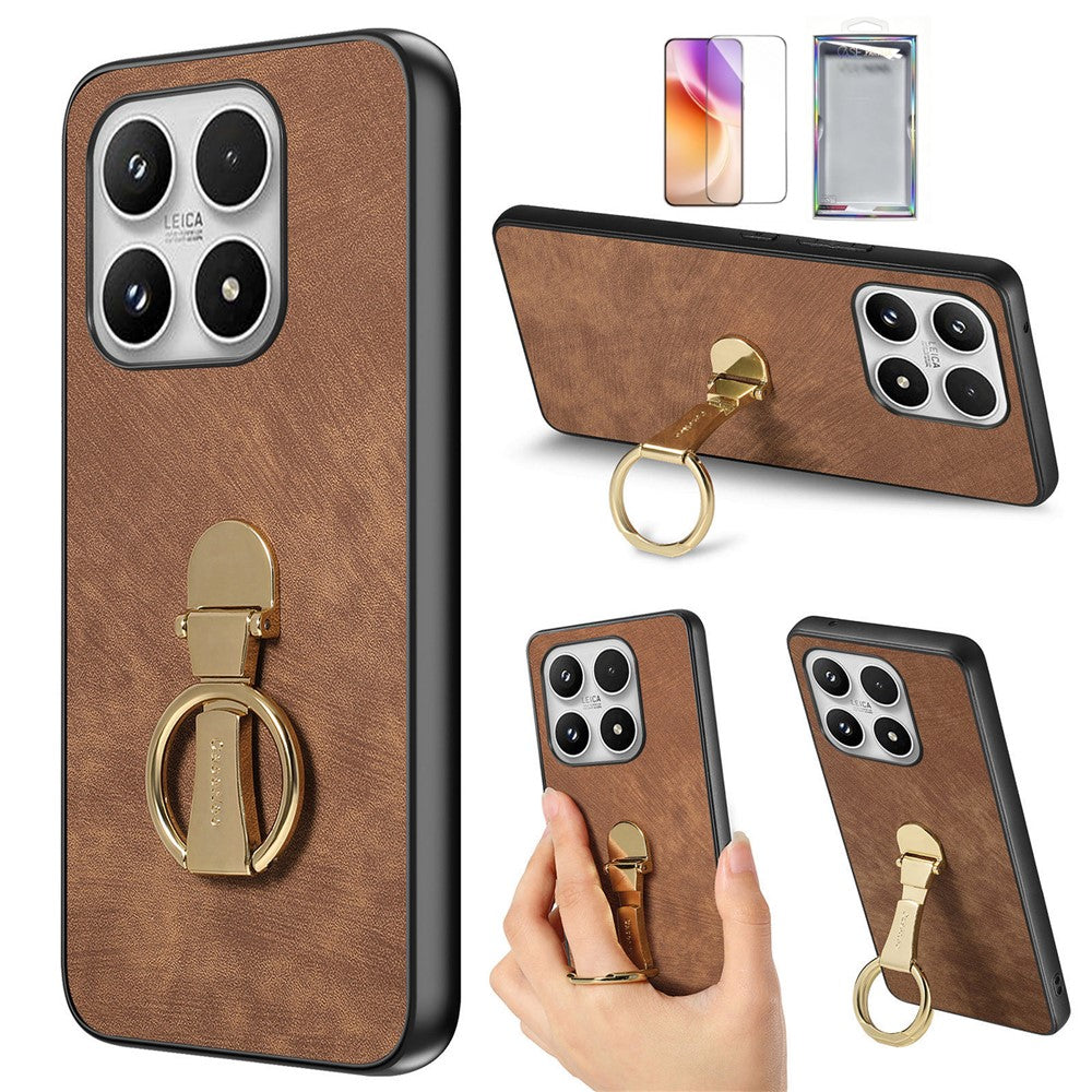 For Xiaomi 17 Case with Tempered Glass Screen Protector Folding Kickstand Retro Leather Phone Back Cover