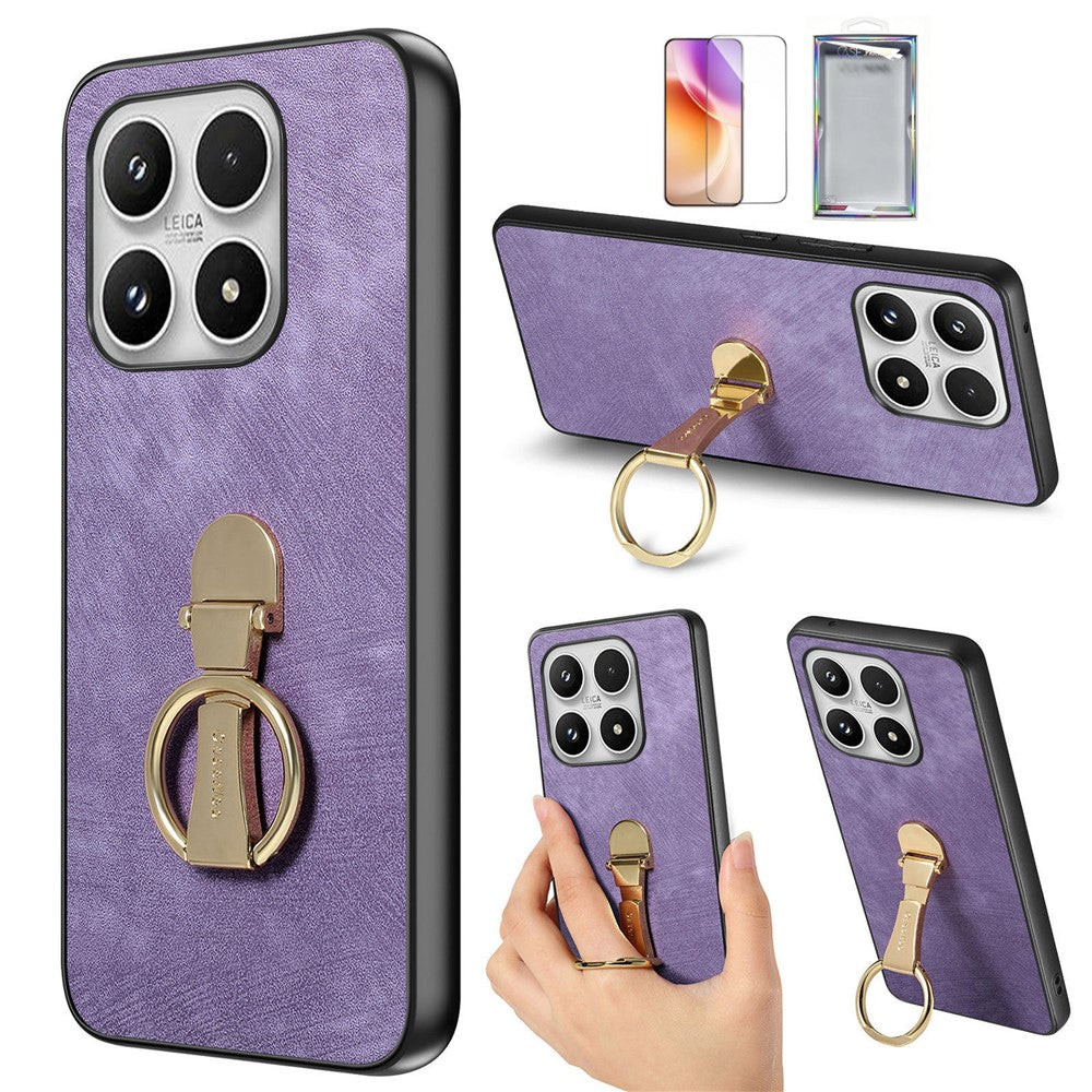 For Xiaomi 17 Case with Tempered Glass Screen Protector Folding Kickstand Retro Leather Phone Back Cover