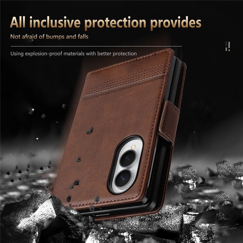 AZNS For Samsung Galaxy Z Fold8 Case Cowhide Texture PU Leather Wallet Phone Cover