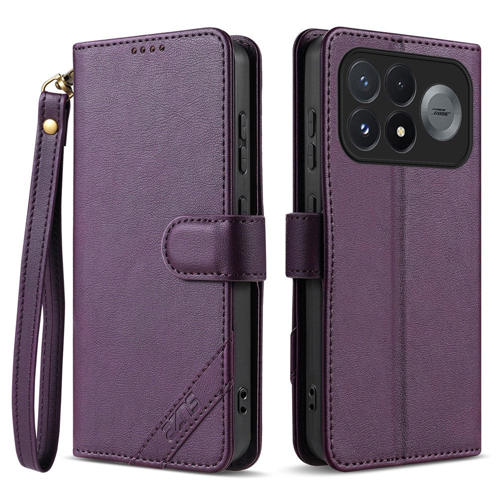AZNS A2 for Xiaomi Poco F9 Pro 5G / Redmi K100 Pro 5G (China) Leather Case with Wrist Strap RFID Blocking Wallet Stand Phone Cover