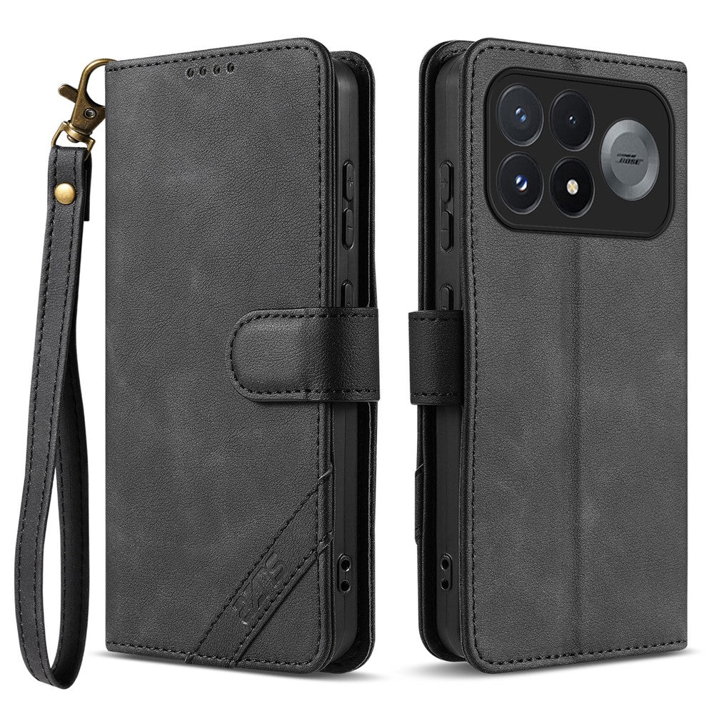 AZNS A2 for Xiaomi Poco F9 Pro 5G / Redmi K100 Pro 5G (China) Leather Case with Wrist Strap RFID Blocking Wallet Stand Phone Cover