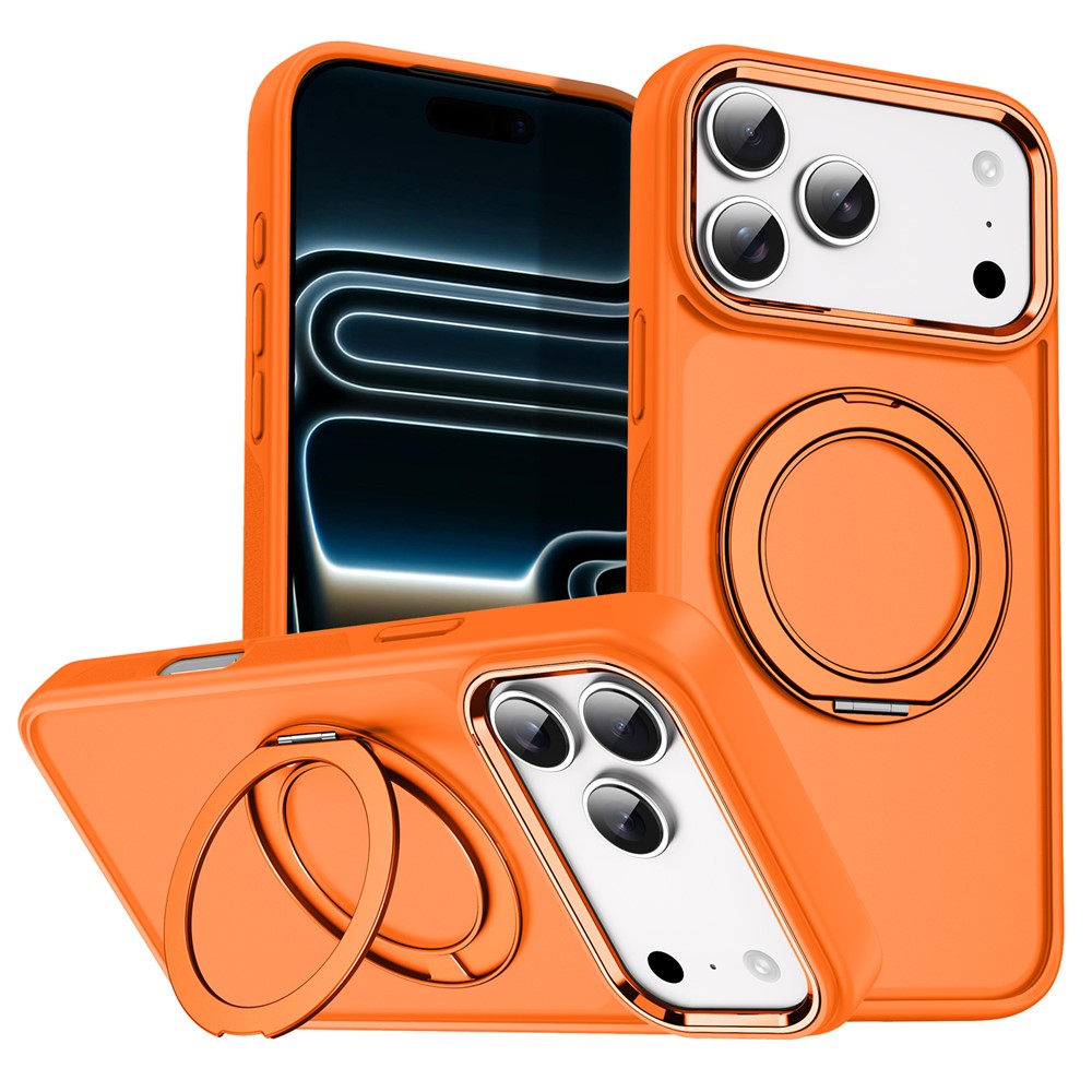 For iPhone 18 Pro / 17 Pro Magnetic Case 360° Rotatable Ring Kickstand Frosted PC + TPU Phone Cover