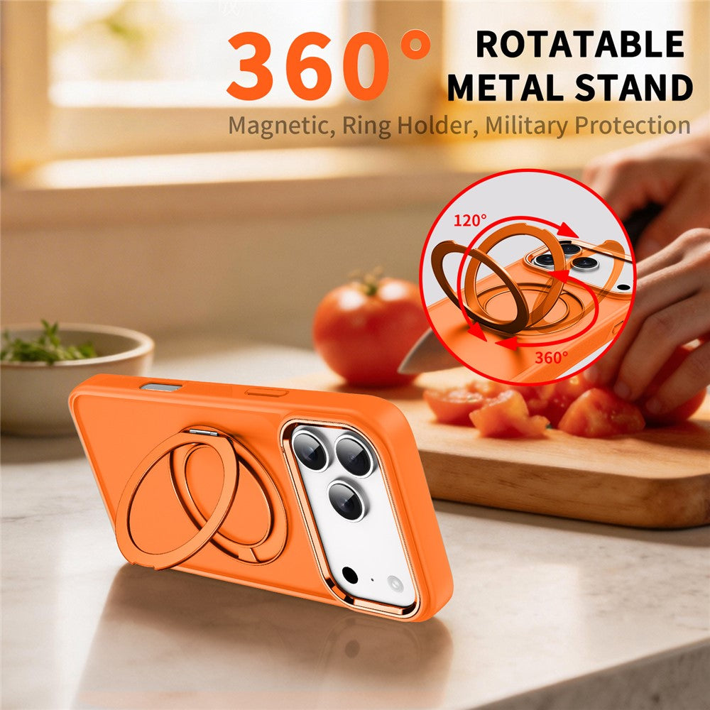 For iPhone 18 Pro / 17 Pro Magnetic Case 360° Rotatable Ring Kickstand Frosted PC + TPU Phone Cover
