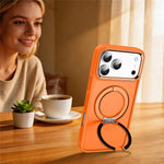 For iPhone 18 Pro / 17 Pro Magnetic Case 360° Rotatable Ring Kickstand Frosted PC + TPU Phone Cover