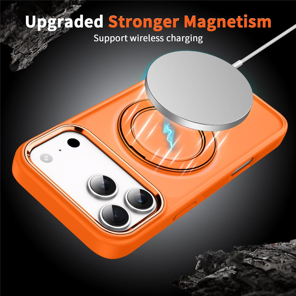 For iPhone 18 Pro Max / 17 Pro Max Magnetic Case 360° Rotatable Ring Kickstand Frosted PC + TPU Phone Cover