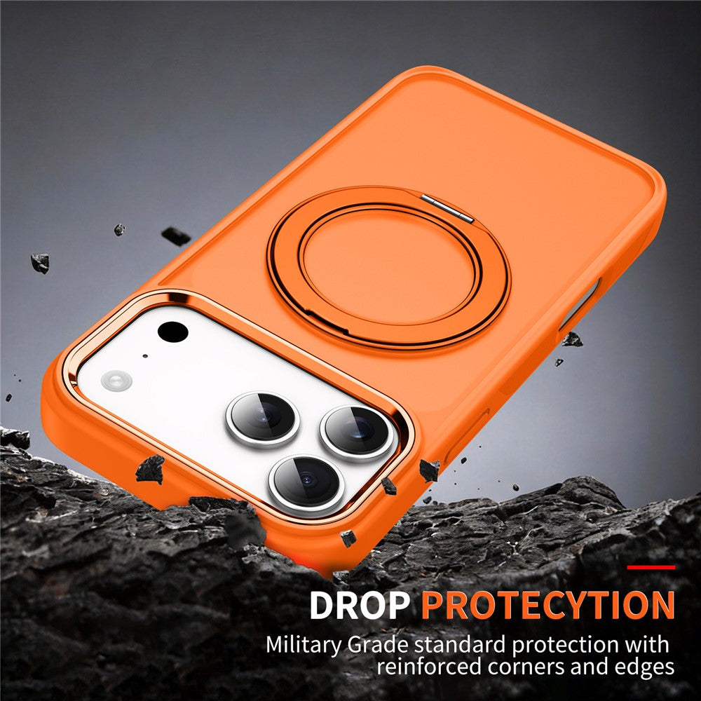 For iPhone 18 Pro Max / 17 Pro Max Magnetic Case 360° Rotatable Ring Kickstand Frosted PC + TPU Phone Cover