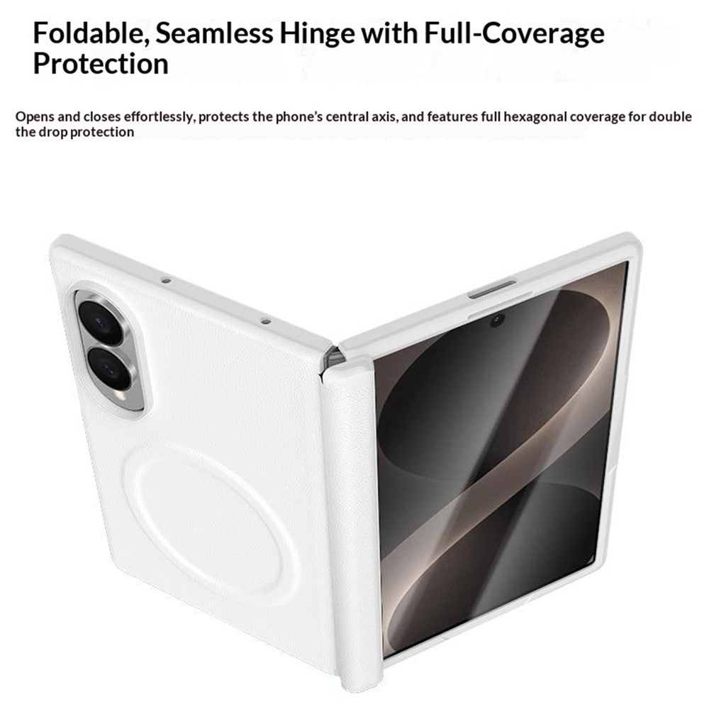 For Samsung Galaxy Z Fold8 Magnetic Case with Tempered Glass Film Magnetic Hinge Protection Faux Leather + PC Phone Cover