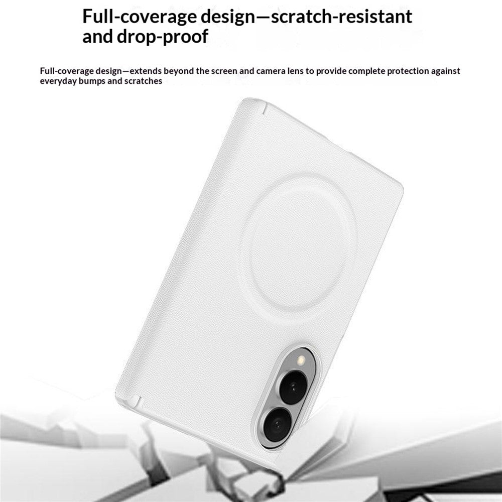 For Samsung Galaxy Z Fold8 Magnetic Case with Tempered Glass Film Magnetic Hinge Protection Faux Leather + PC Phone Cover