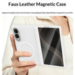 For Samsung Galaxy Z Fold8 Magnetic Case with Tempered Glass Film Magnetic Hinge Protection Faux Leather + PC Phone Cover