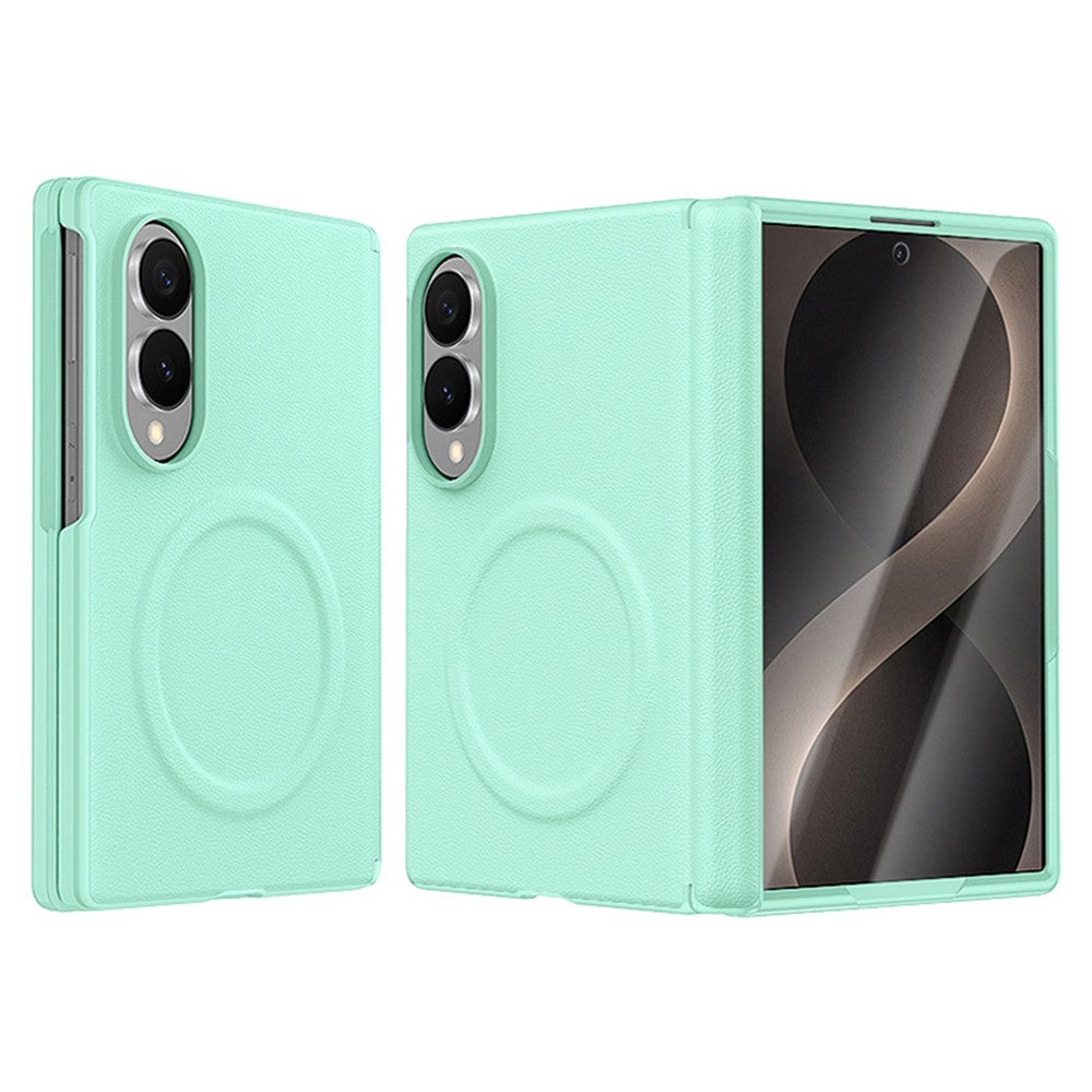 For Samsung Galaxy Z Fold8 Magnetic Case with Tempered Glass Film Magnetic Hinge Protection Faux Leather + PC Phone Cover