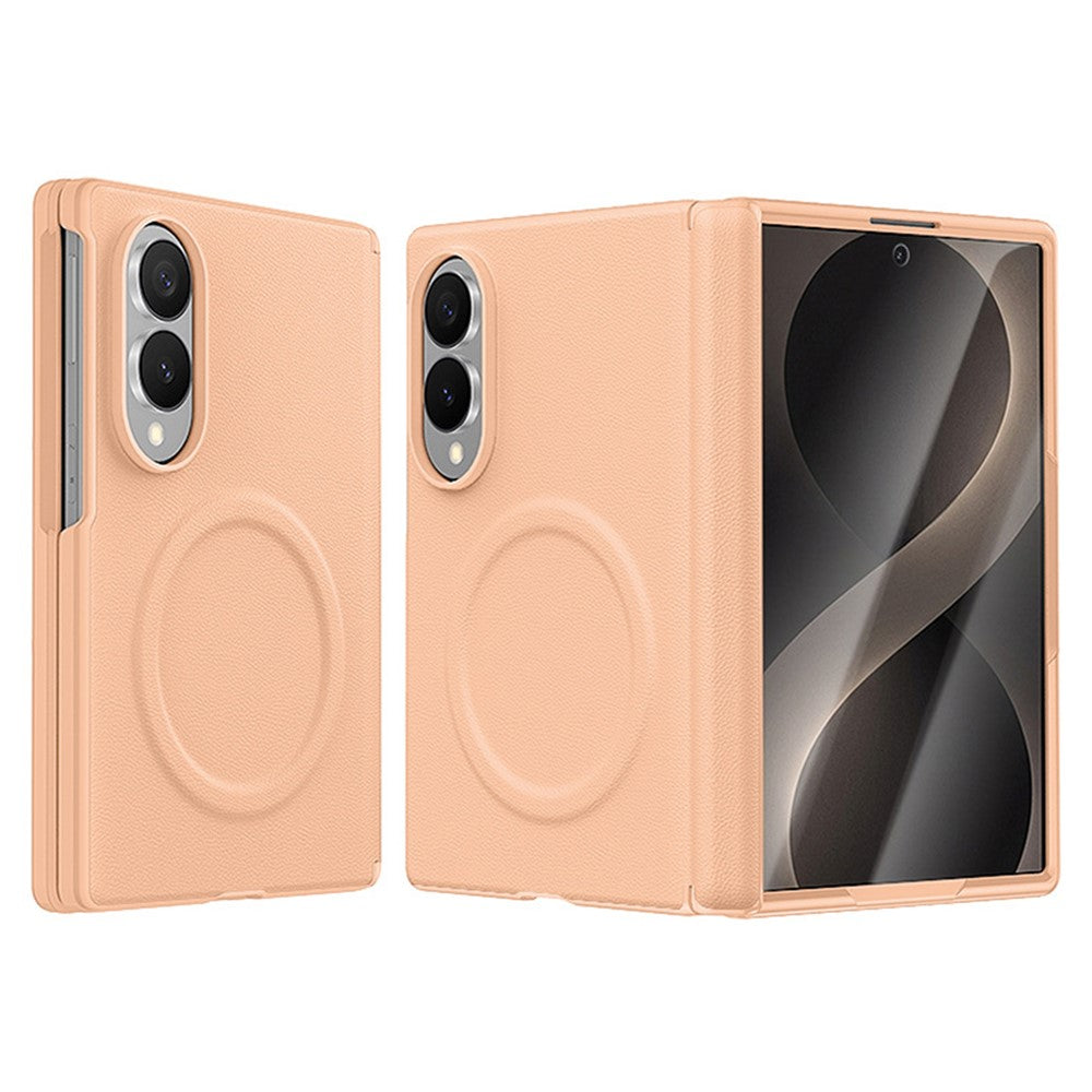For Samsung Galaxy Z Fold8 Magnetic Case with Tempered Glass Film Magnetic Hinge Protection Faux Leather + PC Phone Cover
