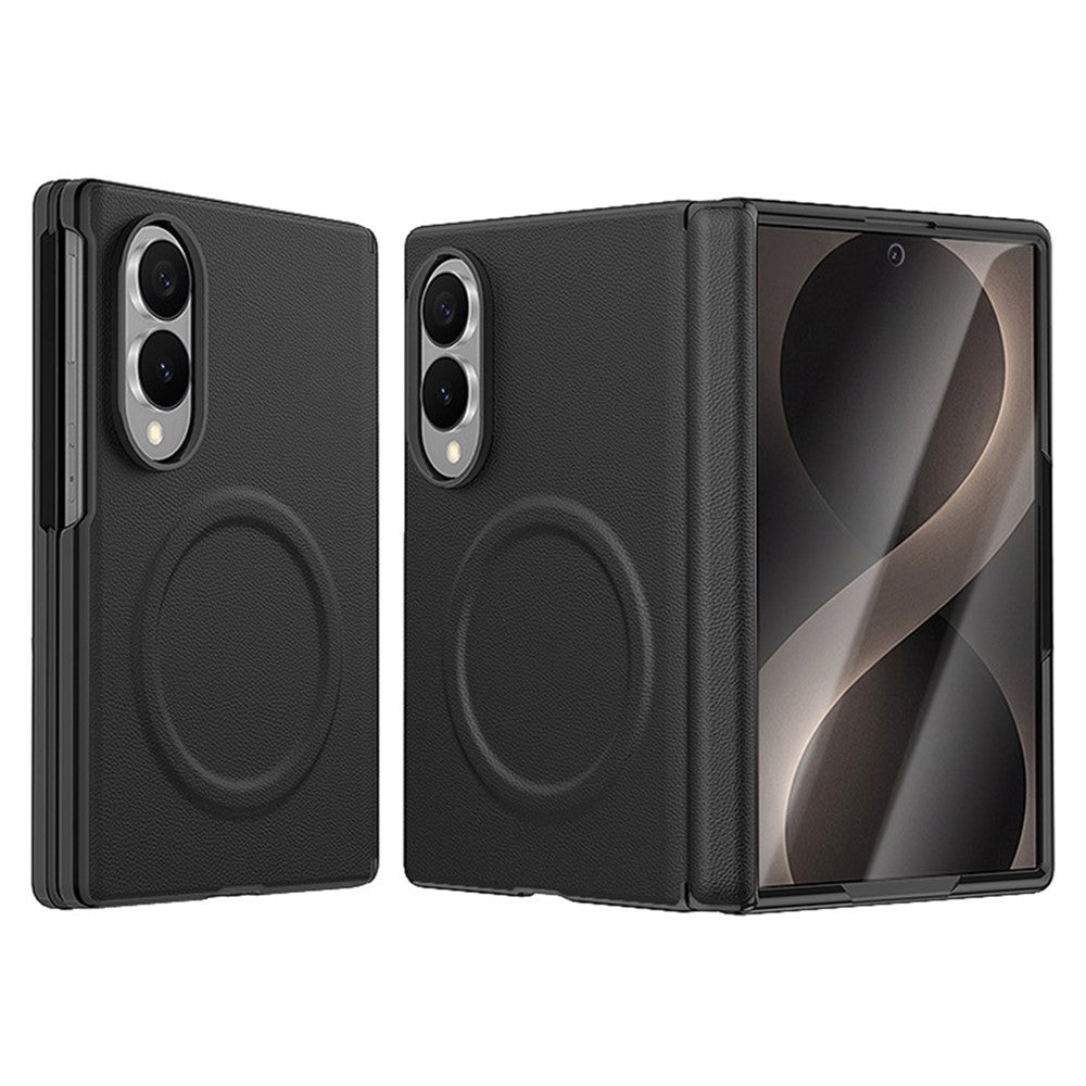 For Samsung Galaxy Z Fold8 Magnetic Case with Tempered Glass Film Magnetic Hinge Protection Faux Leather + PC Phone Cover