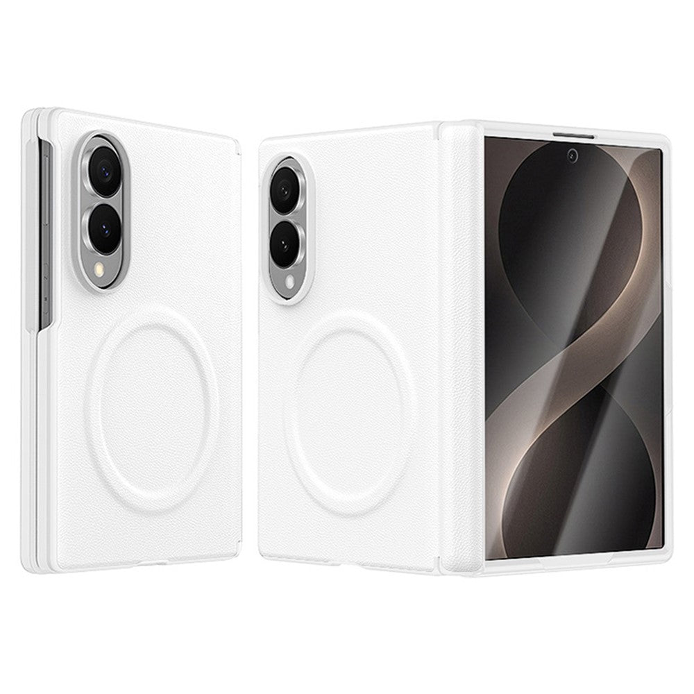 For Samsung Galaxy Z Fold8 Magnetic Case with Tempered Glass Film Magnetic Hinge Protection Faux Leather + PC Phone Cover
