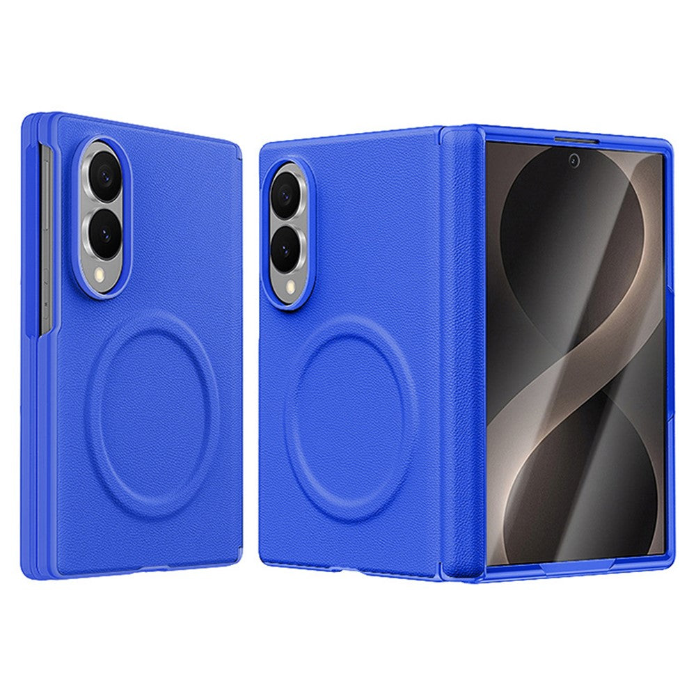 For Samsung Galaxy Z Fold8 Magnetic Case with Tempered Glass Film Magnetic Hinge Protection Faux Leather + PC Phone Cover