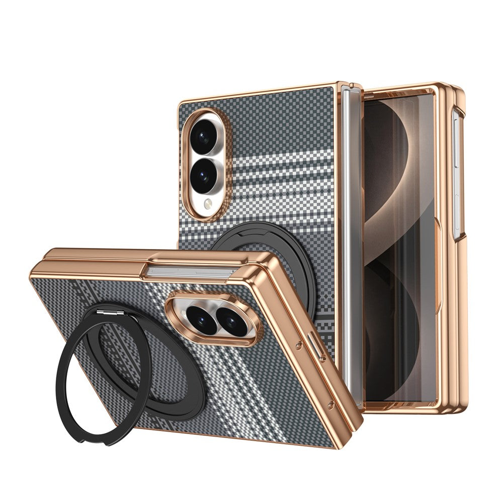 For Samsung Galaxy Z Fold8 Case Magnetic Rotating Kickstand Aramid Fiber Texture PC Phone Cover with Screen Protector