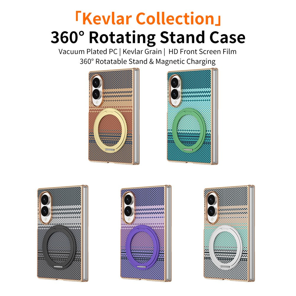 For Samsung Galaxy Z Fold8 Case Magnetic Rotating Kickstand Aramid Fiber Texture PC Phone Cover with Screen Protector
