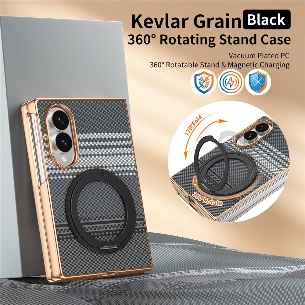 For Samsung Galaxy Z Fold8 Case Magnetic Rotating Kickstand Aramid Fiber Texture PC Phone Cover with Screen Protector