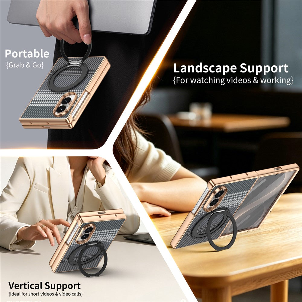 For Samsung Galaxy Z Fold8 Case Magnetic Rotating Kickstand Aramid Fiber Texture PC Phone Cover with Screen Protector