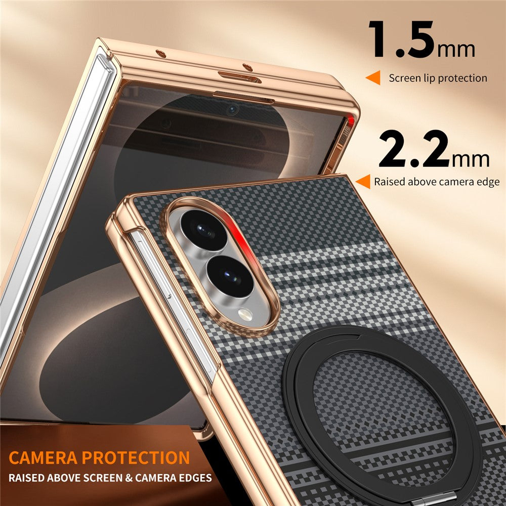 For Samsung Galaxy Z Fold8 Case Magnetic Rotating Kickstand Aramid Fiber Texture PC Phone Cover with Screen Protector