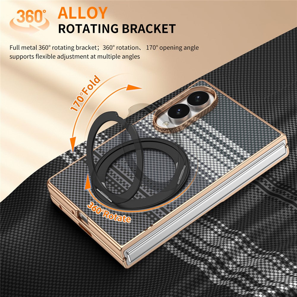 For Samsung Galaxy Z Fold8 Case Magnetic Rotating Kickstand Aramid Fiber Texture PC Phone Cover with Screen Protector