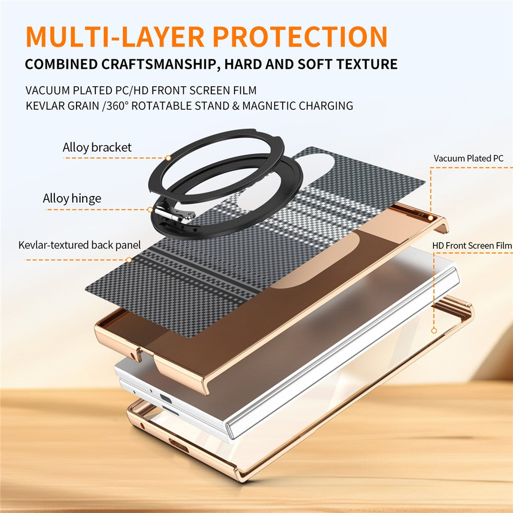 For Samsung Galaxy Z Fold8 Case Magnetic Rotating Kickstand Aramid Fiber Texture PC Phone Cover with Screen Protector