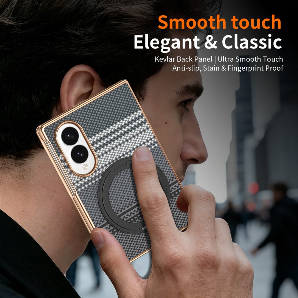 For Samsung Galaxy Z Fold8 Case Magnetic Rotating Kickstand Aramid Fiber Texture PC Phone Cover with Screen Protector