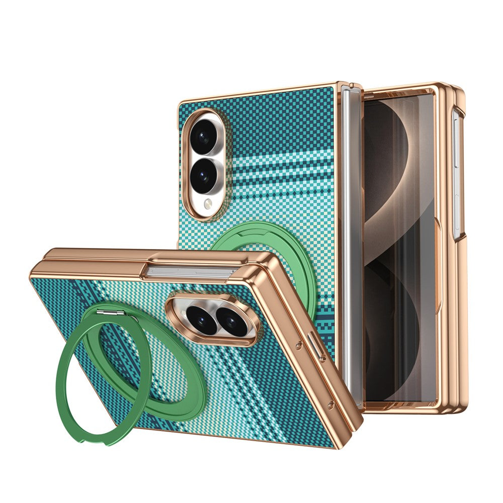 For Samsung Galaxy Z Fold8 Case Magnetic Rotating Kickstand Aramid Fiber Texture PC Phone Cover with Screen Protector