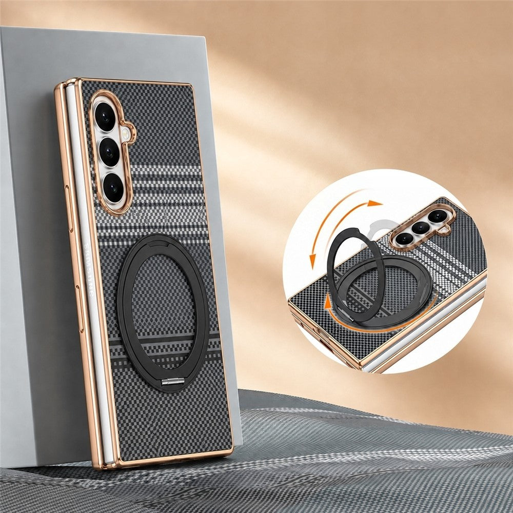 For Samsung Galaxy Z Fold8 Ultra Case Magnetic Rotating Kickstand Aramid Fiber Texture PC Phone Cover with Screen Protector