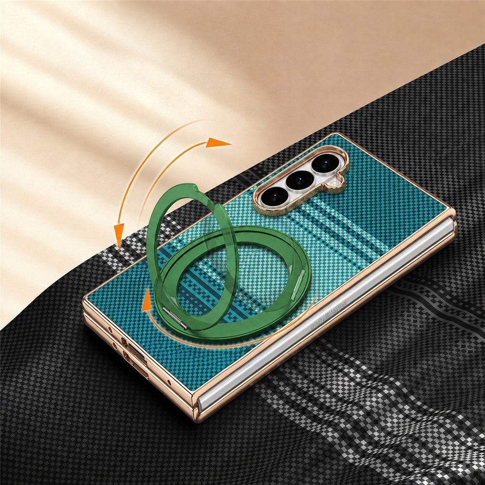 For Samsung Galaxy Z Fold8 Ultra Case Magnetic Rotating Kickstand Aramid Fiber Texture PC Phone Cover with Screen Protector