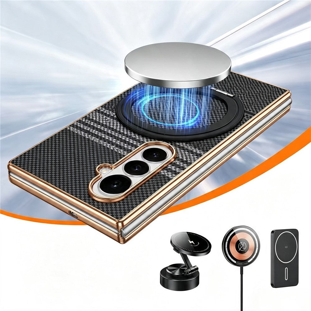 For Samsung Galaxy Z Fold8 Ultra Case Magnetic Rotating Kickstand Aramid Fiber Texture PC Phone Cover with Screen Protector