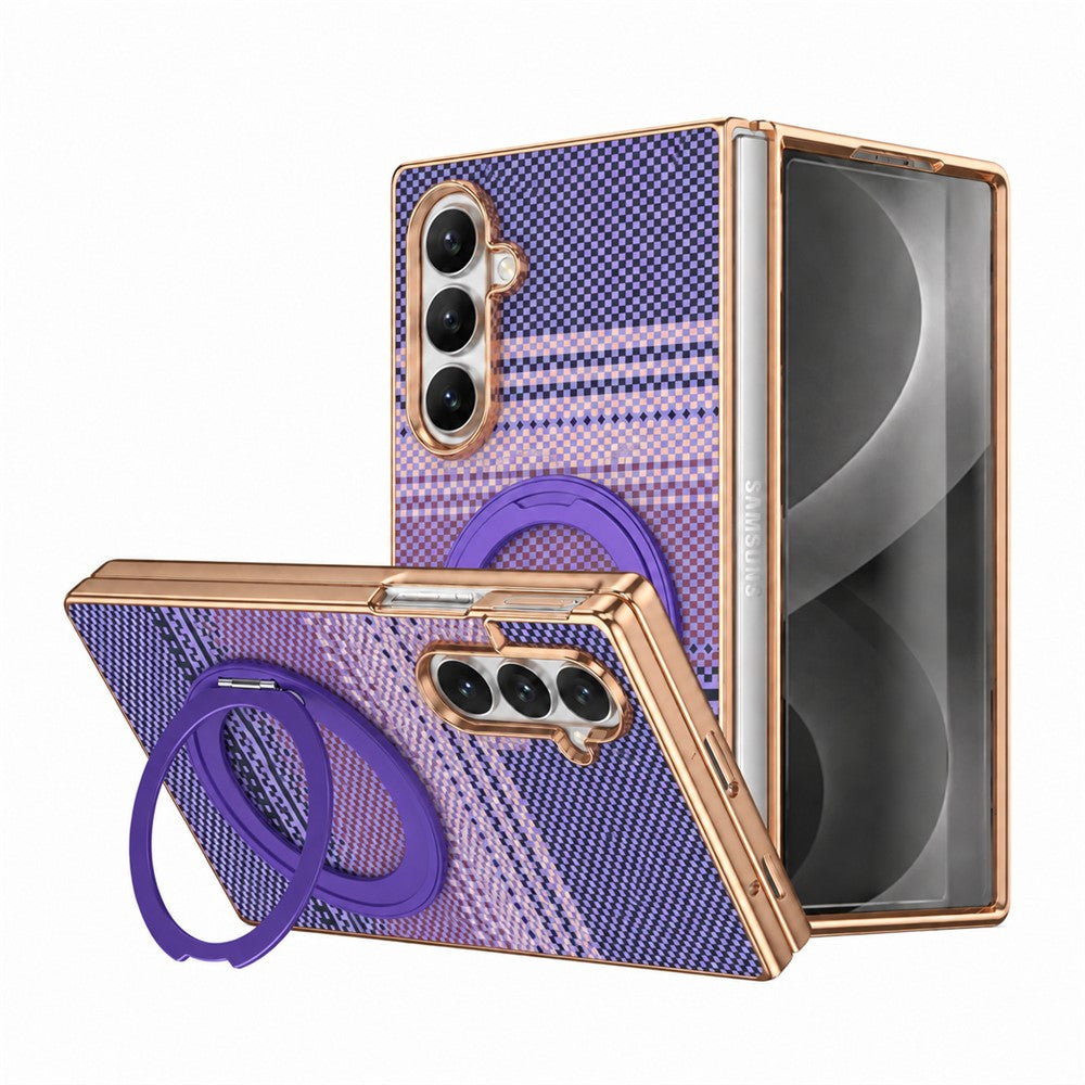 For Samsung Galaxy Z Fold8 Ultra Case Magnetic Rotating Kickstand Aramid Fiber Texture PC Phone Cover with Screen Protector