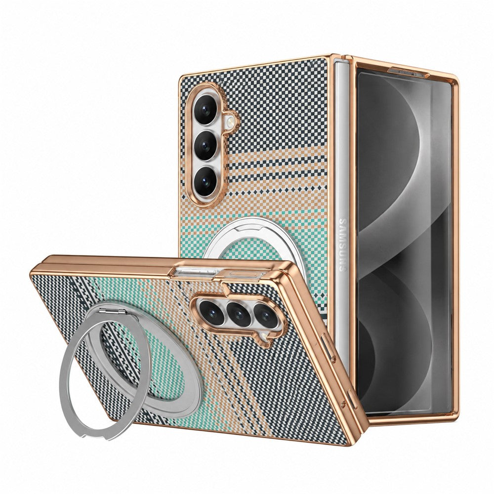 For Samsung Galaxy Z Fold8 Ultra Case Magnetic Rotating Kickstand Aramid Fiber Texture PC Phone Cover with Screen Protector
