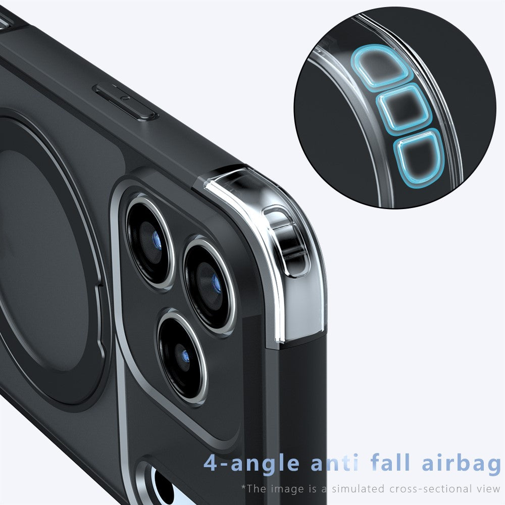 Til iPhone 18 Pro Max mat magnetisk skin-touch-cover med 360° roterende støttefod, stødsikker TPU + PC-telefoncover