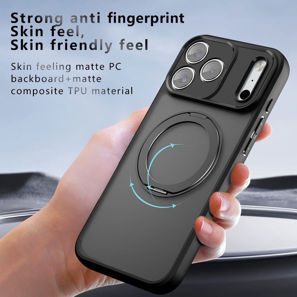 Til iPhone 18 Pro Max mat magnetisk skin-touch-cover med 360° roterende støttefod, stødsikker TPU + PC-telefoncover
