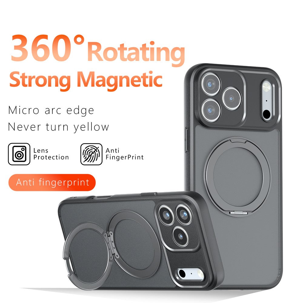 Til iPhone 18 Pro Max mat magnetisk skin-touch-cover med 360° roterende støttefod, stødsikker TPU + PC-telefoncover