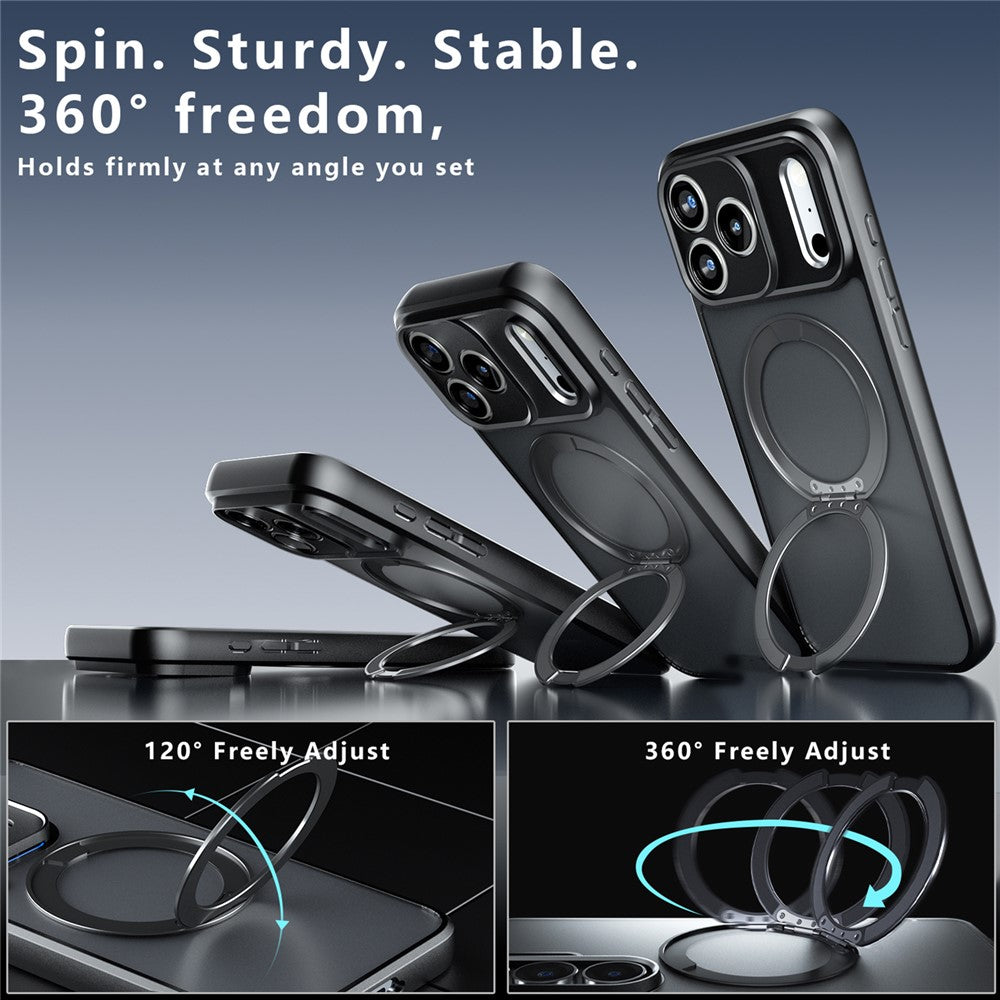 For iPhone 18 Pro Matte Skin-touch Magnetic Case 360° Rotating Kickstand Shockproof TPU + PC Phone Cover