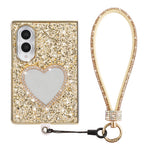 For Samsung Galaxy Z Fold8 Case with Strap, Mirror TPU + PC Sparkling Glitter Phone Back Cover