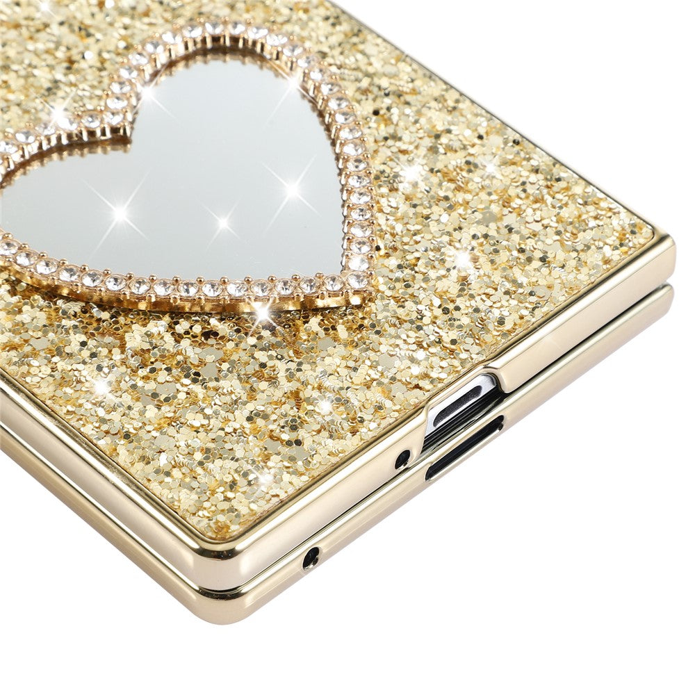 For Samsung Galaxy Z Fold8 Case with Strap, Mirror TPU + PC Sparkling Glitter Phone Back Cover