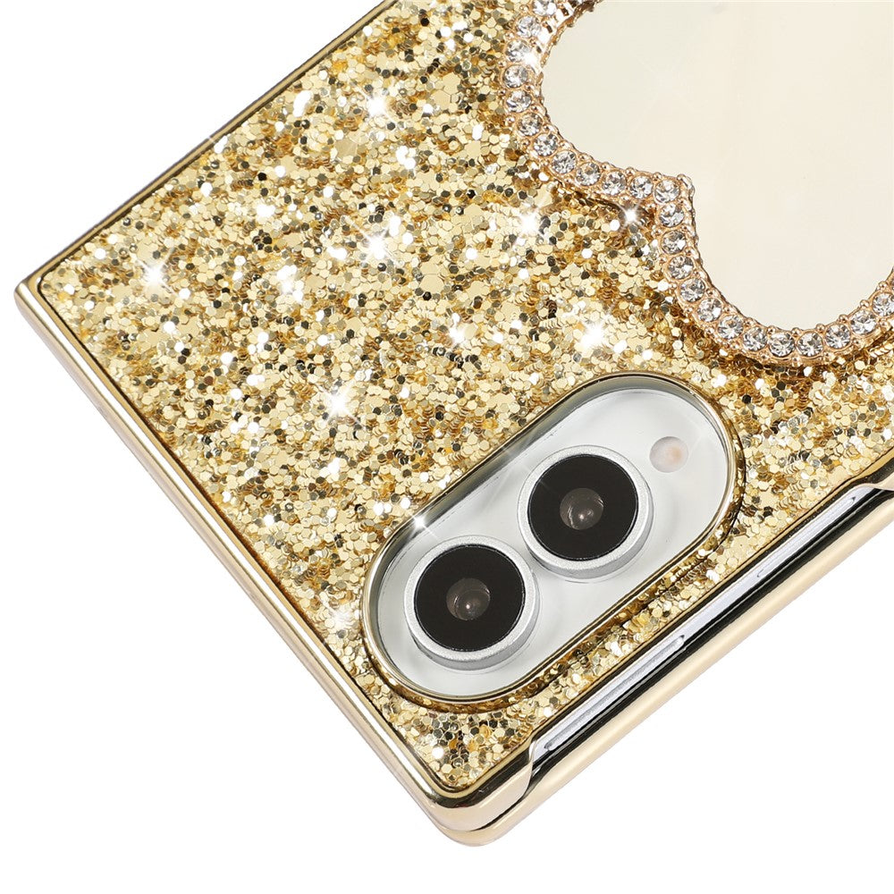 For Samsung Galaxy Z Fold8 Case with Strap, Mirror TPU + PC Sparkling Glitter Phone Back Cover