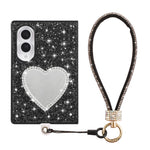 For Samsung Galaxy Z Fold8 Case with Strap, Mirror TPU + PC Sparkling Glitter Phone Back Cover