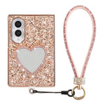 For Samsung Galaxy Z Fold8 Case with Strap, Mirror TPU + PC Sparkling Glitter Phone Back Cover