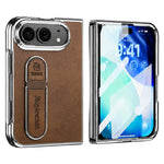 For iPhone Fold Case Kickstand Electroplated Frame PU Leather + PC Phone Cover with Screen Protector