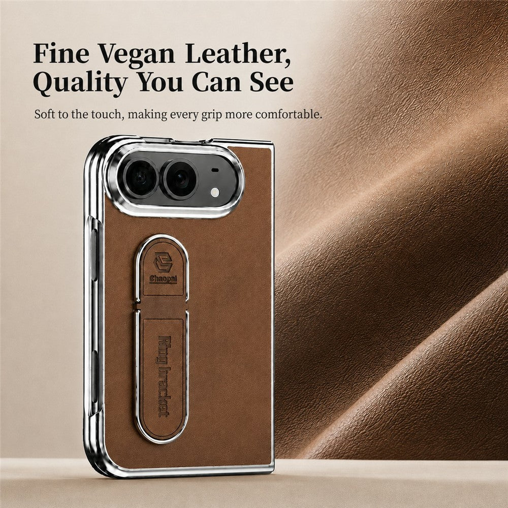 For iPhone Fold Case Kickstand Electroplated Frame PU Leather + PC Phone Cover with Screen Protector