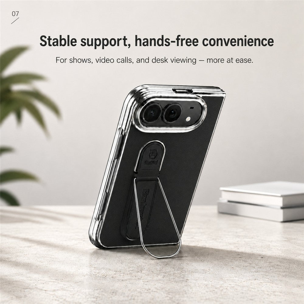 For iPhone Fold Case Kickstand Electroplated Frame PU Leather + PC Phone Cover with Screen Protector