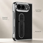 For iPhone Fold Case Kickstand Electroplated Frame PU Leather + PC Phone Cover with Screen Protector