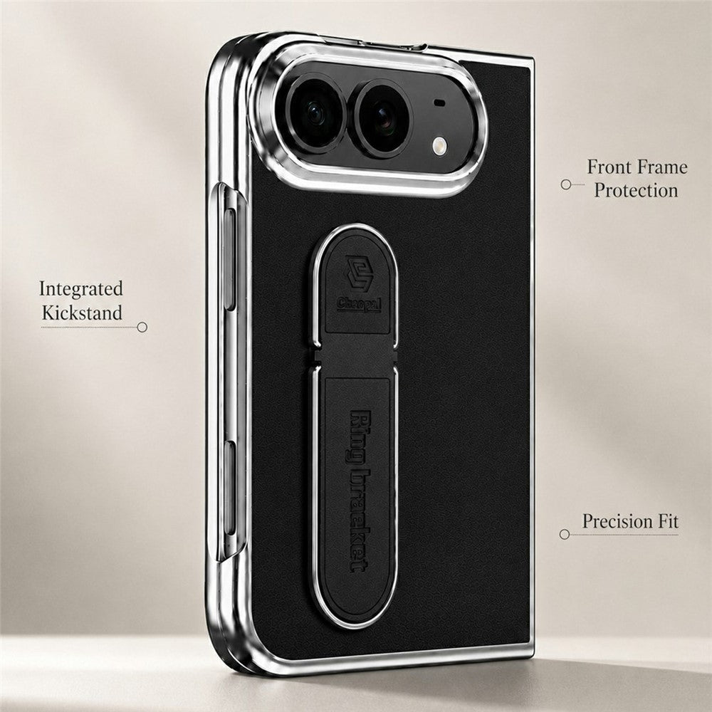 For iPhone Fold Case Kickstand Electroplated Frame PU Leather + PC Phone Cover with Screen Protector